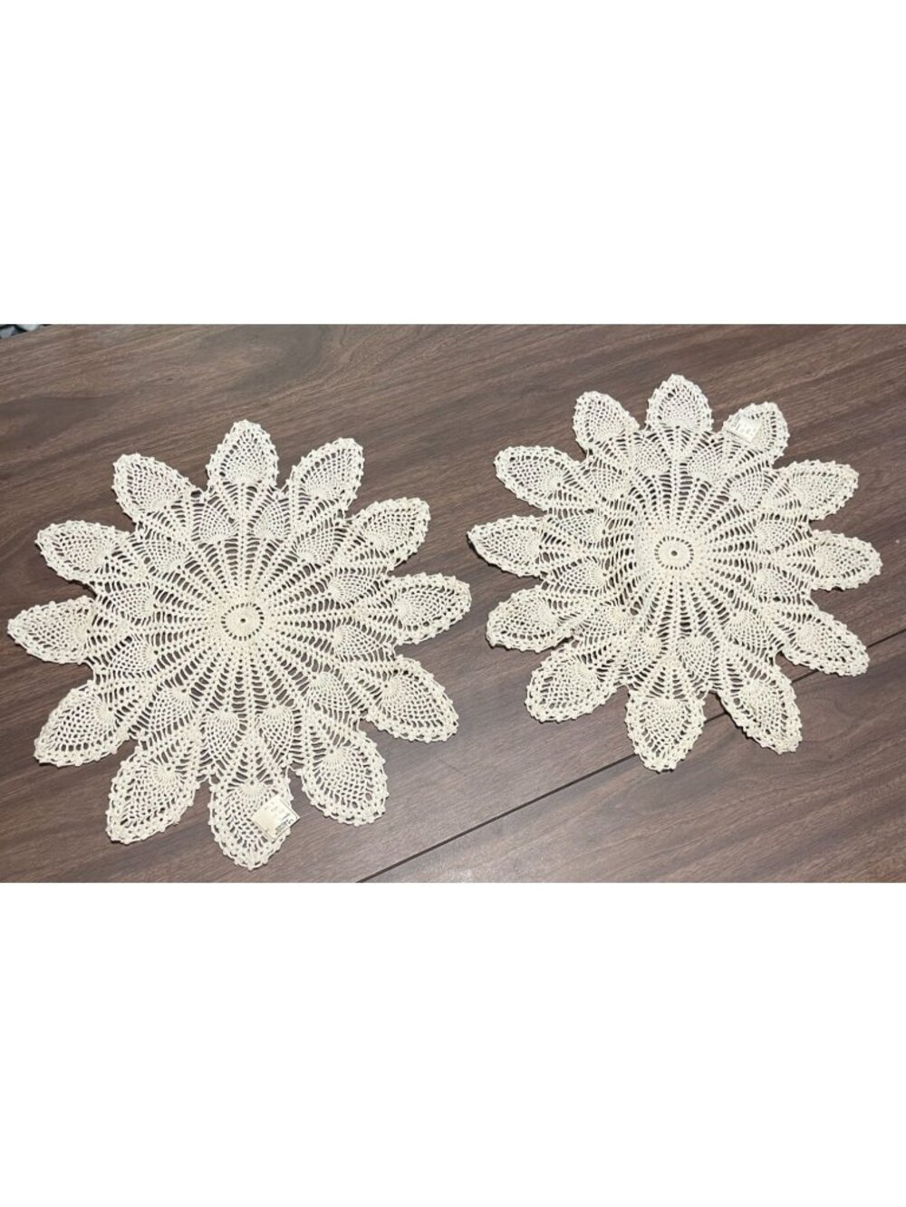Crochet Lace Doilies Set Of 2 Vintage 13 In Off-White By La Linda Aruba VTG 1989